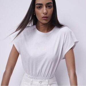Zara White Elastic Hem Tee